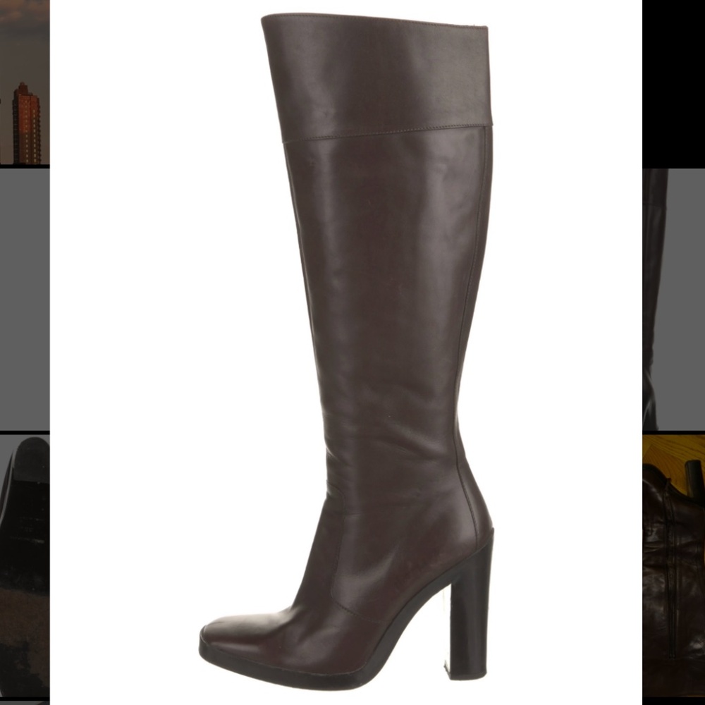 Balenciaga knee high heeled brown leather boots